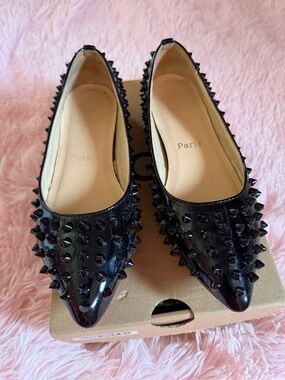 Christian Louboutin Black Patent Studded Pointed Flats